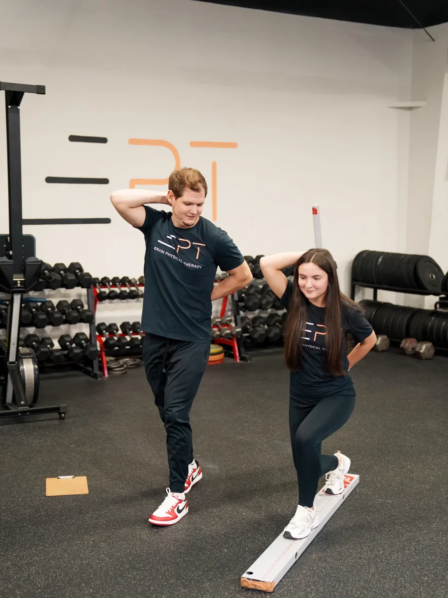 A patient rebuilding strength during rehab at Ervin Physical Therapy